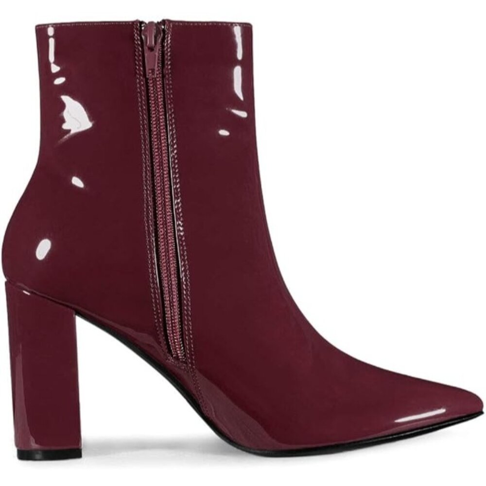 Allegra K Women's Chunky Heel Pointed Toe Zipper Ankle Boots SZ 10 Burgundy